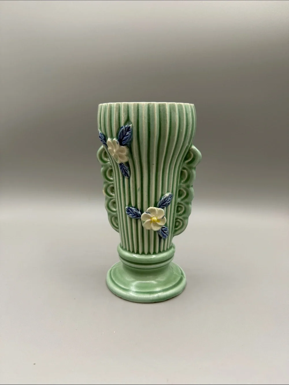 Vintage Celadon Green Cactus Vase 1930s Japanese Art Deco Pottery